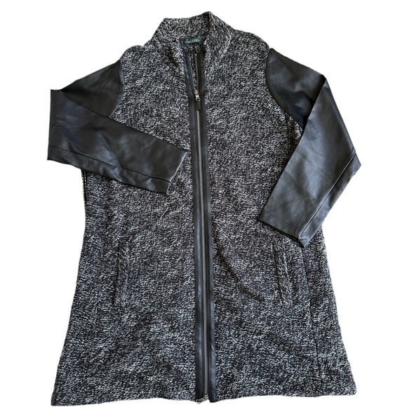 LRL Lauren Jeans Womens Full Front Zip Knit Jacket with Faux Leather Sleeve - Picture 7 of 16